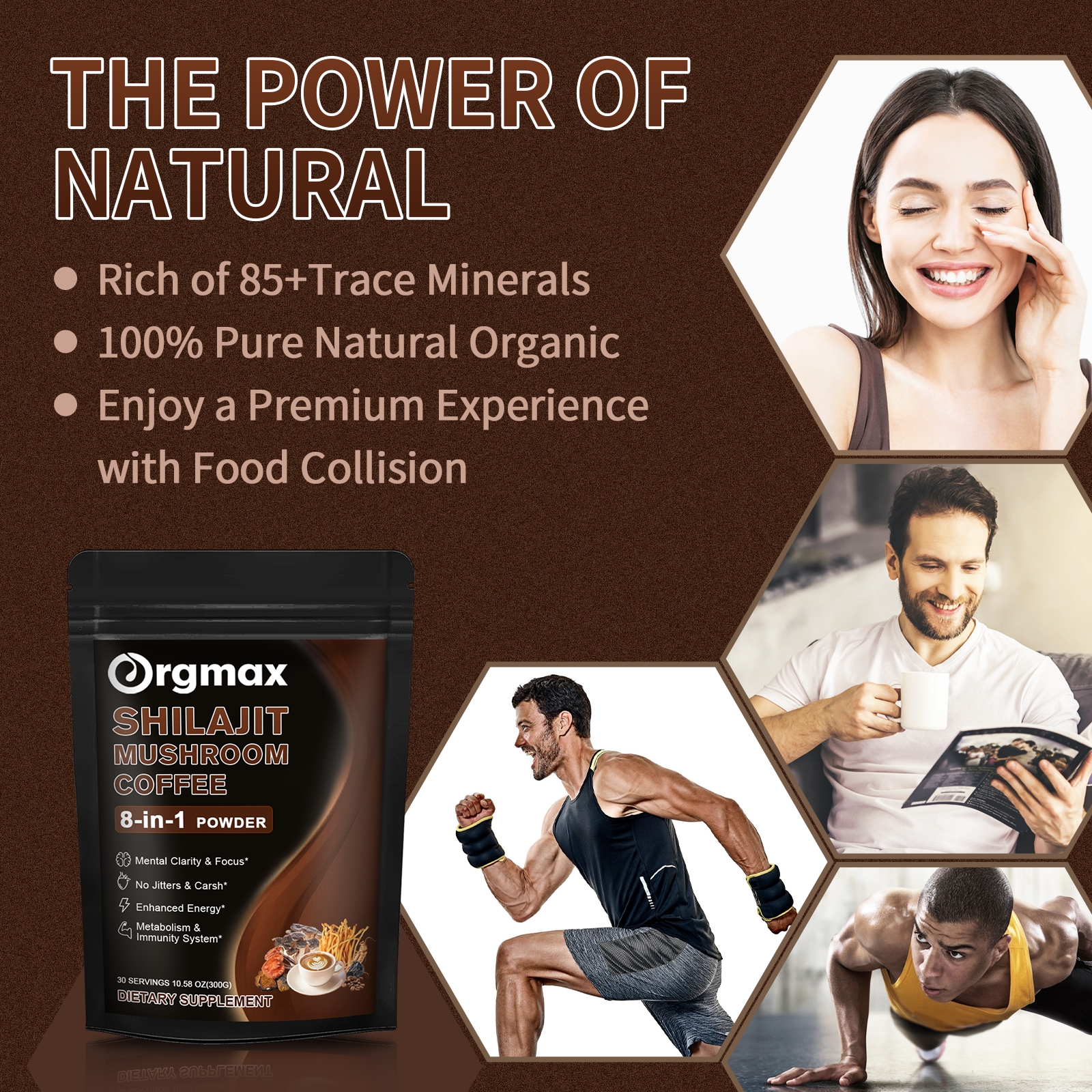 Orgmax Shilajit Mushroom Coffee 8 in 1 Powder Enhance Energy Shilajit ...