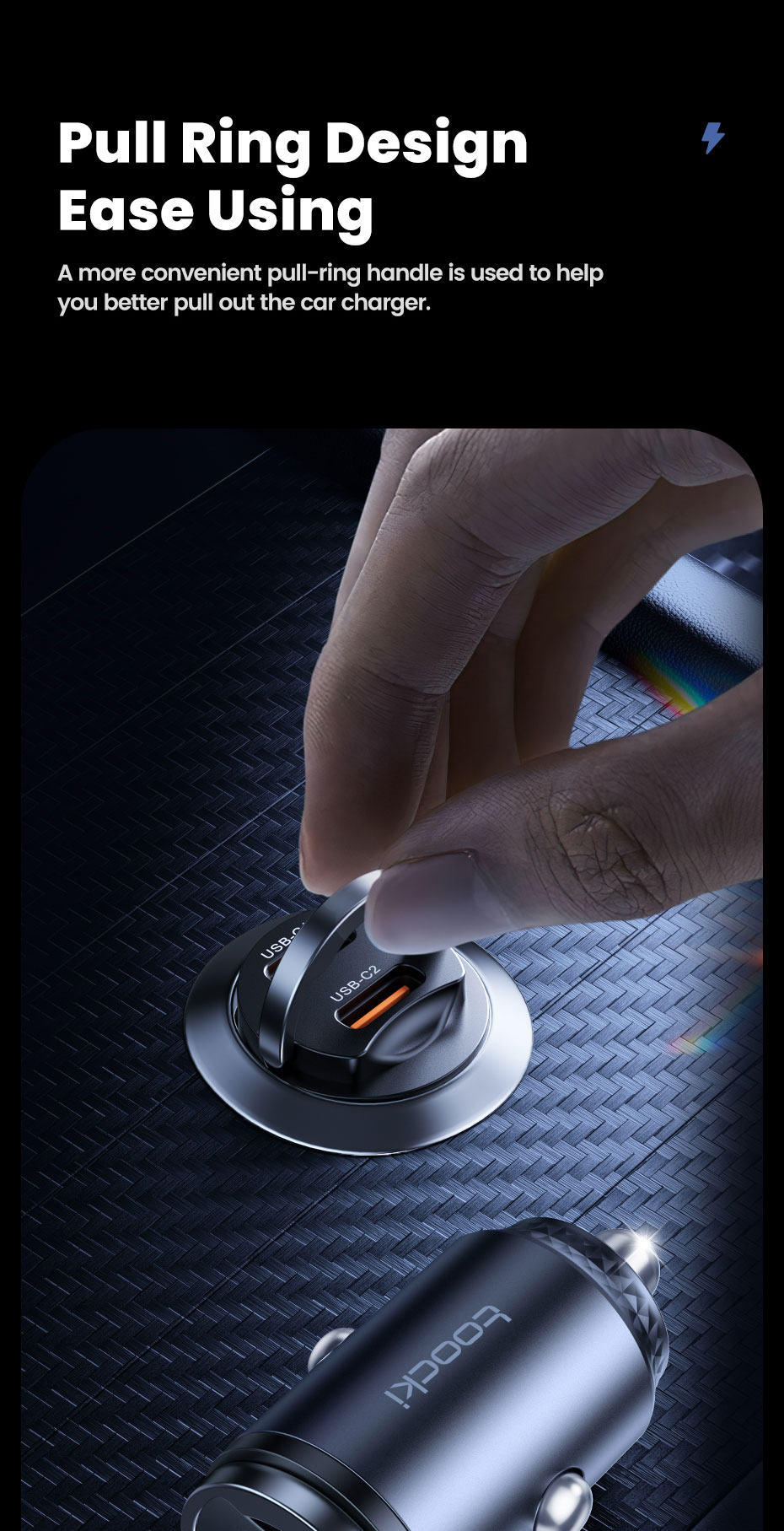 Toocki Mini Pull Ring Usb C Car Charger Qc30 Pd 45w for Fast Charging ...