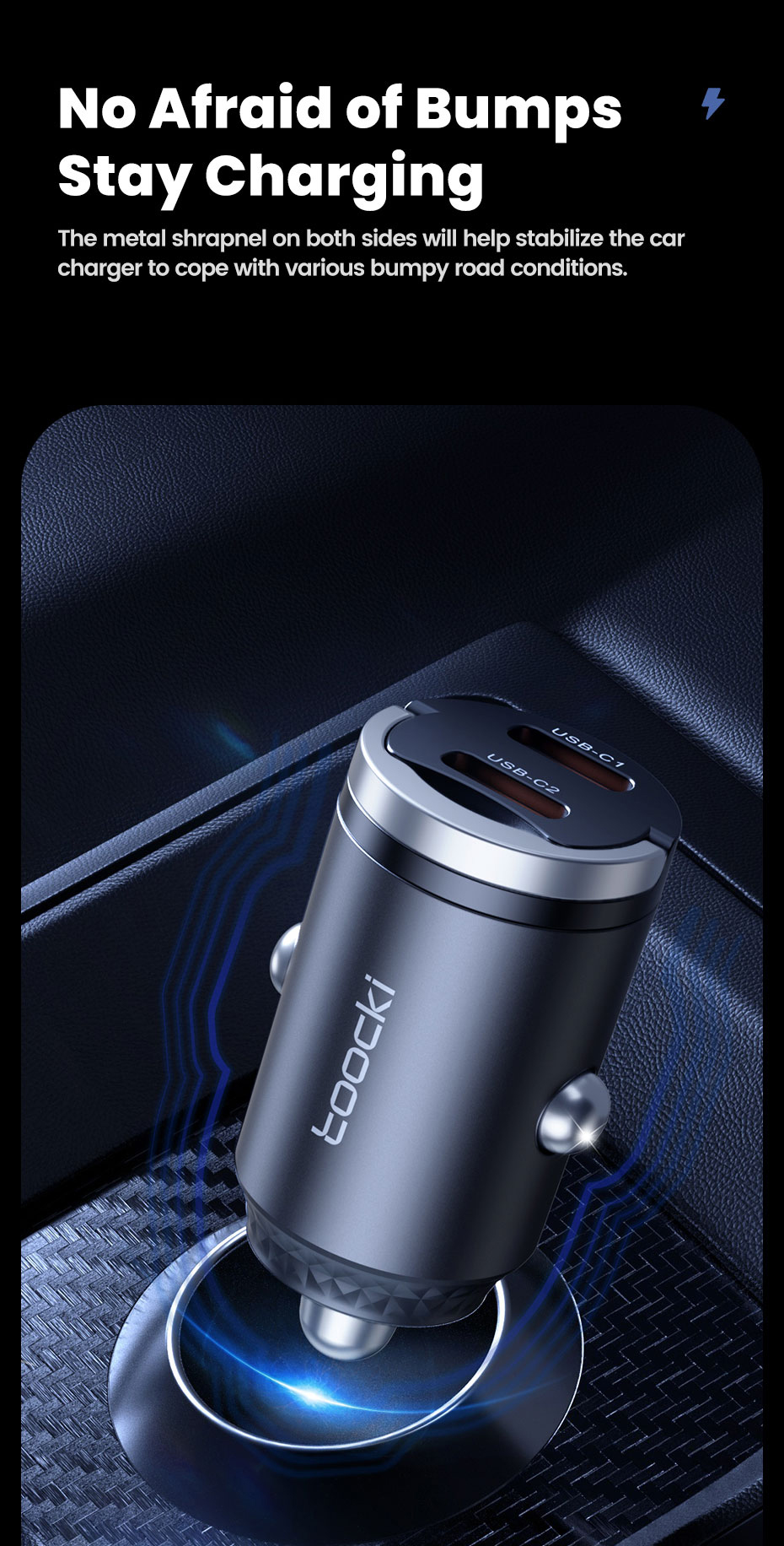 Toocki Mini Pull Ring Usb C Car Charger Qc30 Pd 45w for Fast Charging ...