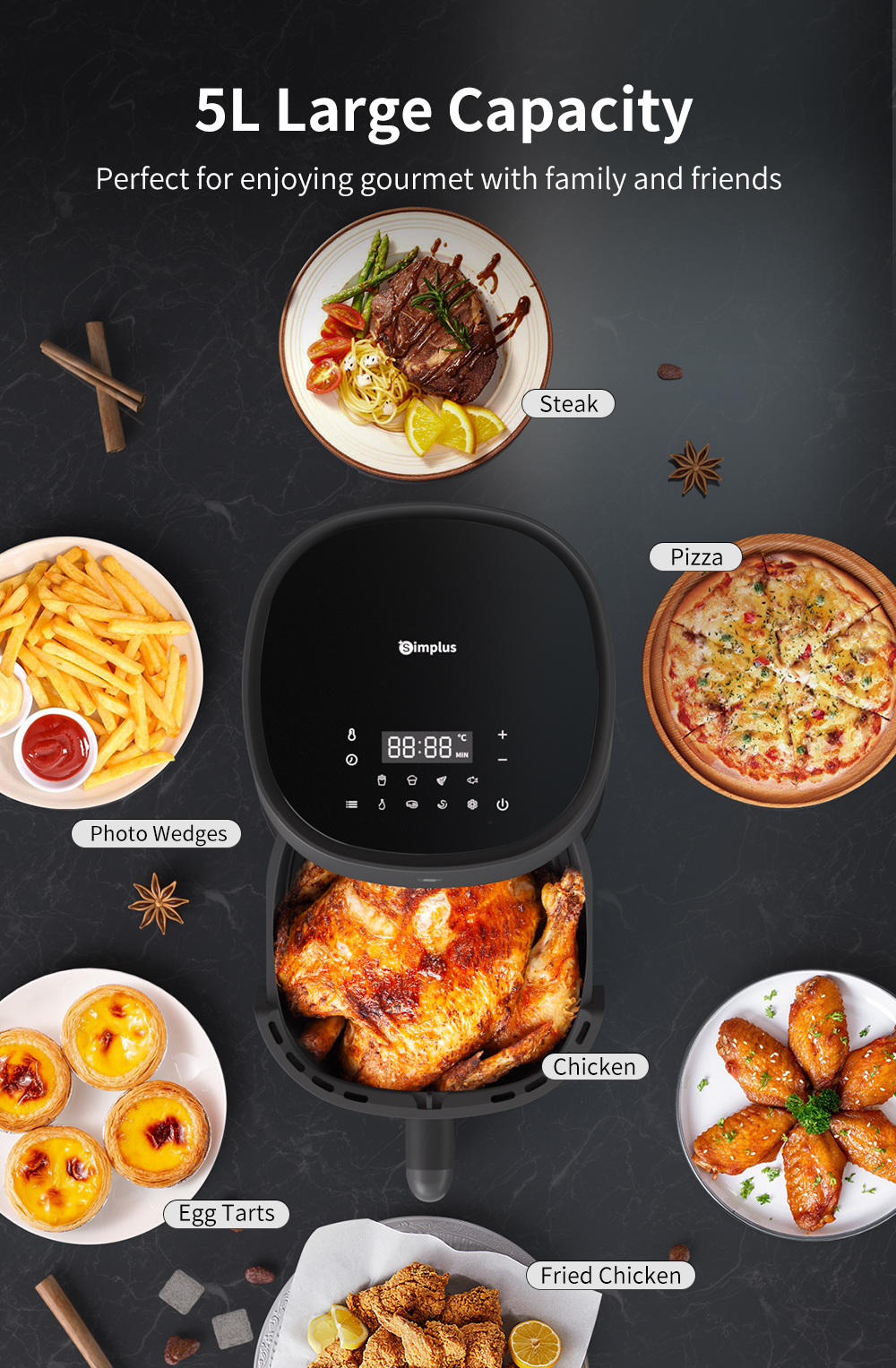 Simplus 13-in-1 Air Fryer | 5L Large Capacity | 1450W Power | Digital ...