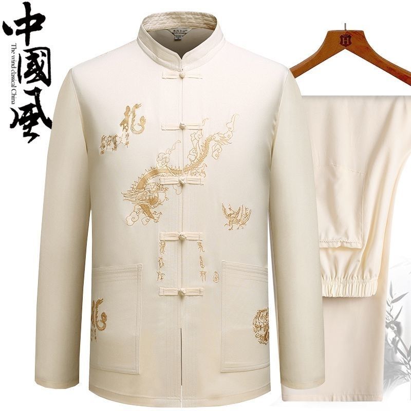 唐裝男套装 长袖Long Sleeve Tang Suit Tai Chi Suit Morning Training Suit Hanfu ...