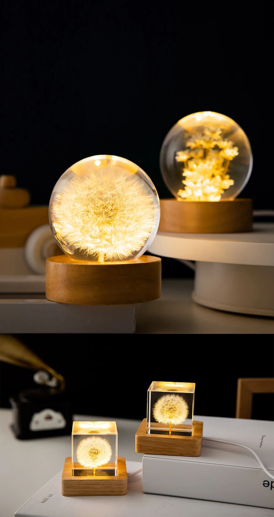 3D Dandelion Crystal Ball 5cm 6cm Luminous Immortality Flower Gift ...