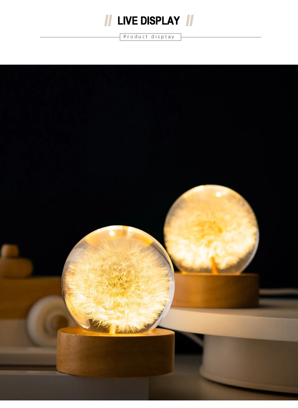 3D Dandelion Crystal Ball 5cm 6cm Luminous Immortality Flower Gift ...