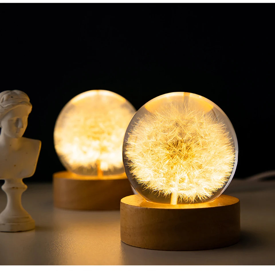 3D Dandelion Crystal Ball 5cm 6cm Luminous Immortality Flower Gift ...