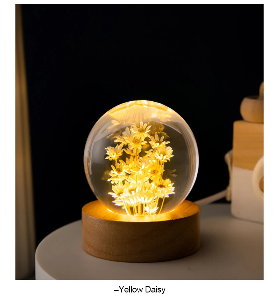 3D Dandelion Crystal Ball 5cm 6cm Luminous Immortality Flower Gift ...