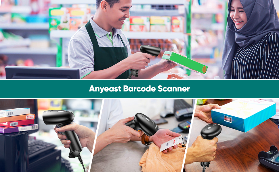 Anyeast Barcode Scanner with Stand, USB Wired Inventory 2D 1D QR Code ...
