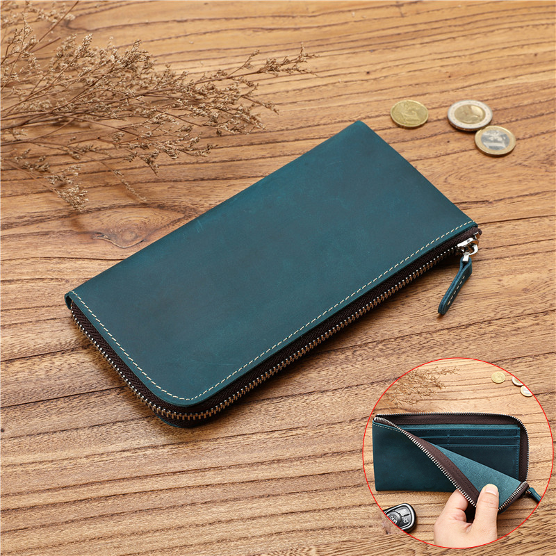 New Women Men Genuine Leather Long Zipper Wallet 5.5''Phone Holder Zipper Coin Purse Genuine Leather Clutch Mobile Phone Holder