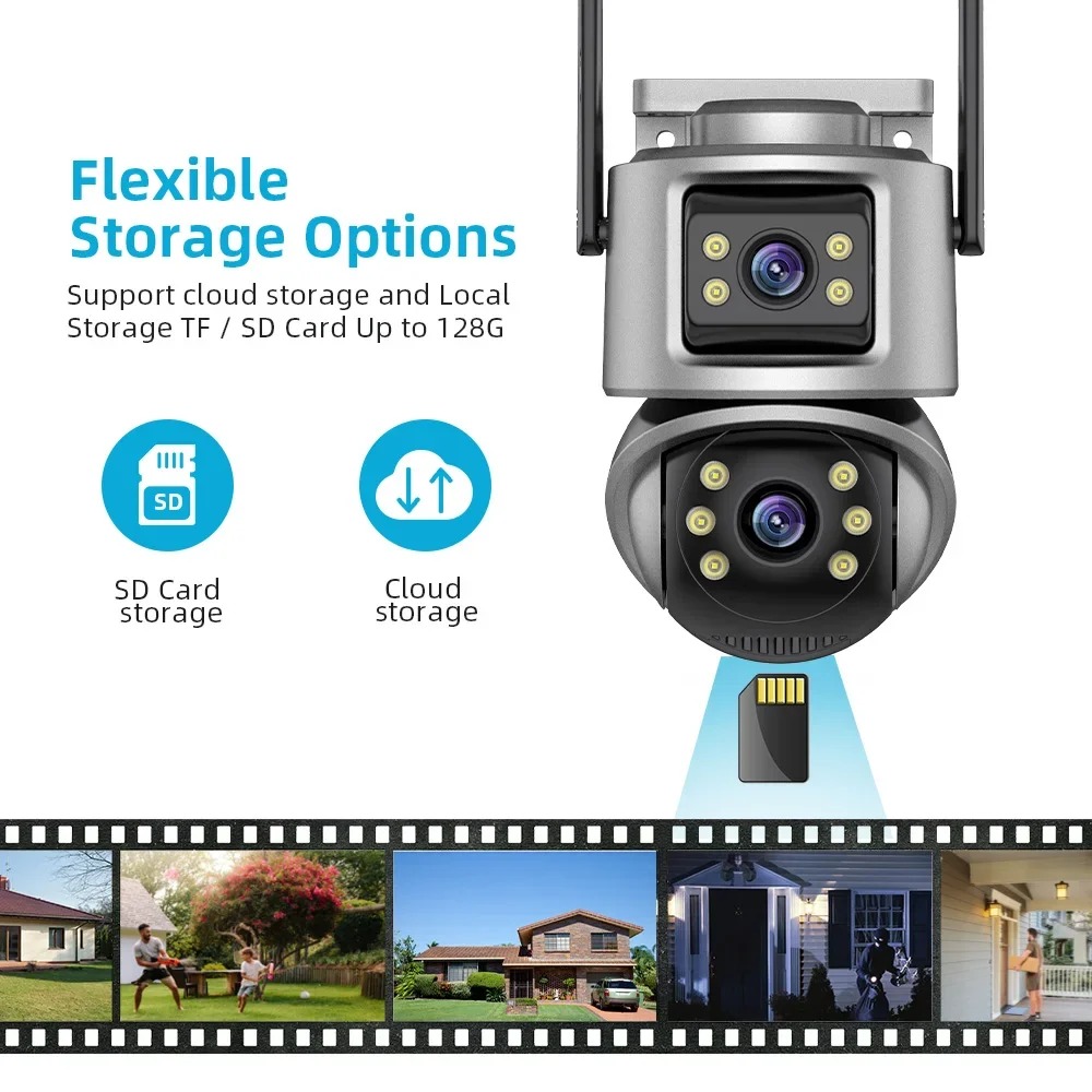 4K 8MP HD Wifi PTZ Camera Outdoor 8MP Dual Lens Dual Screen AI Auto ...