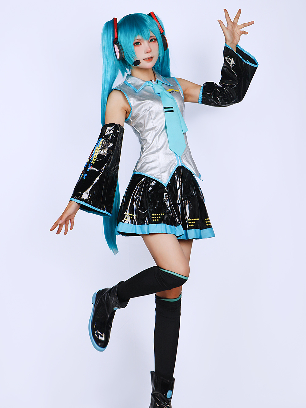 Generisch Women's Anime Miku Cosplay Costume Outfit Top Skirt Full Set Women Halloween Costume Girls (Green, XL