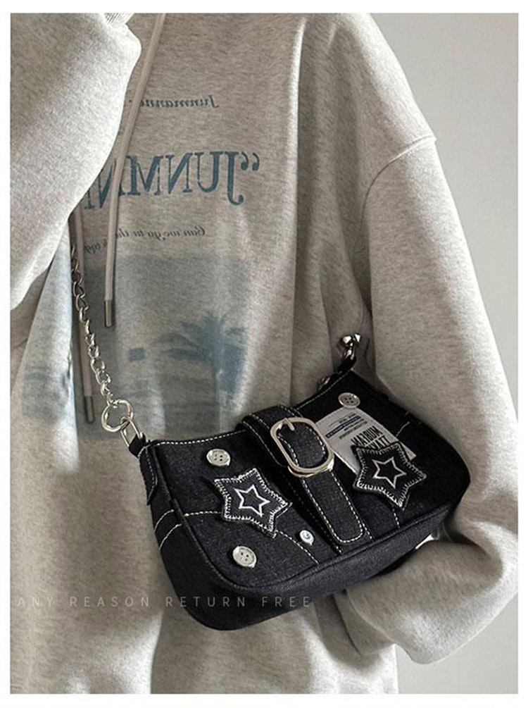 CHEWES KWEN Lady Star denim shoulder bag retro y2k button hand chain ...