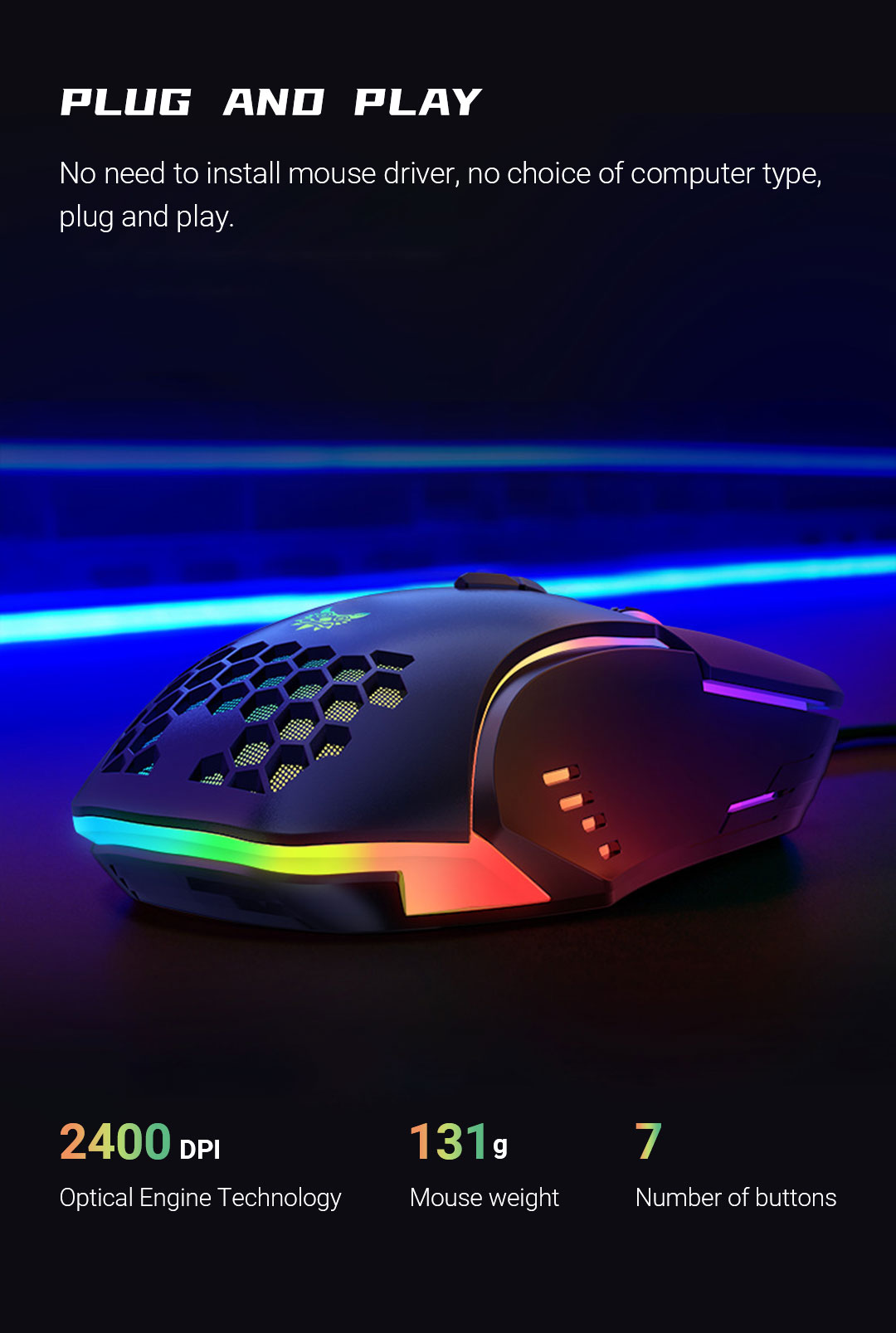 ONIKUMA CW902 Wired Gaming Mouse With RGB Colorful Light For Laptop ...