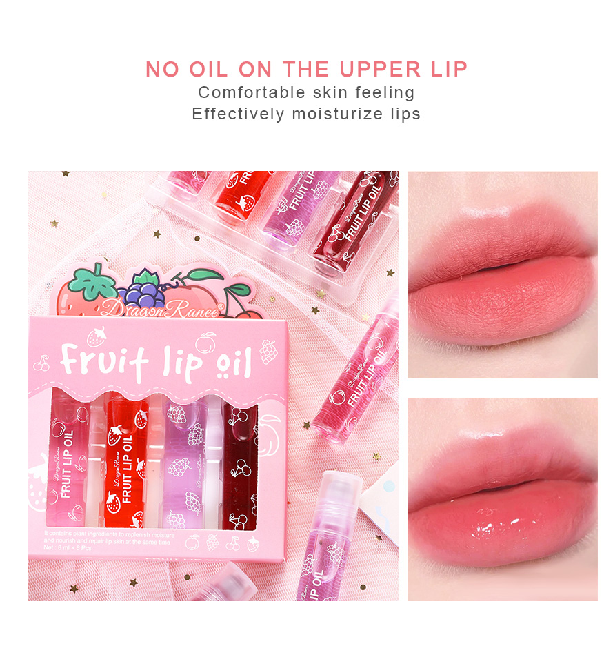 Lip Oil Lip Gloss Fruit Four-Piece Set Box Moisturizing Moisturizer ...