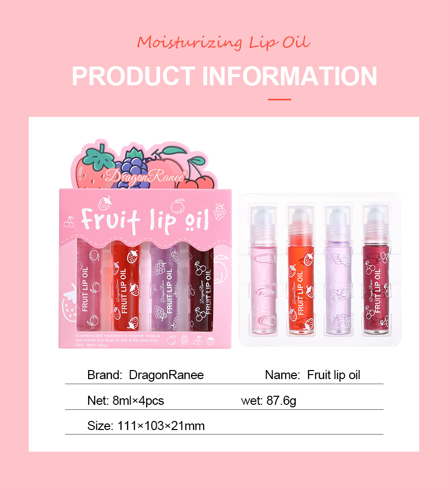 Lip Oil Lip Gloss Fruit Four-Piece Set Box Moisturizing Moisturizer ...