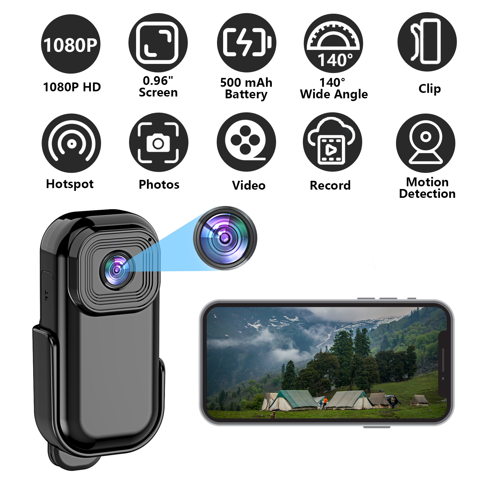 Mini Action Camera HD 1080P Portable WIFI Body Camera Thumb Pets Camera ...
