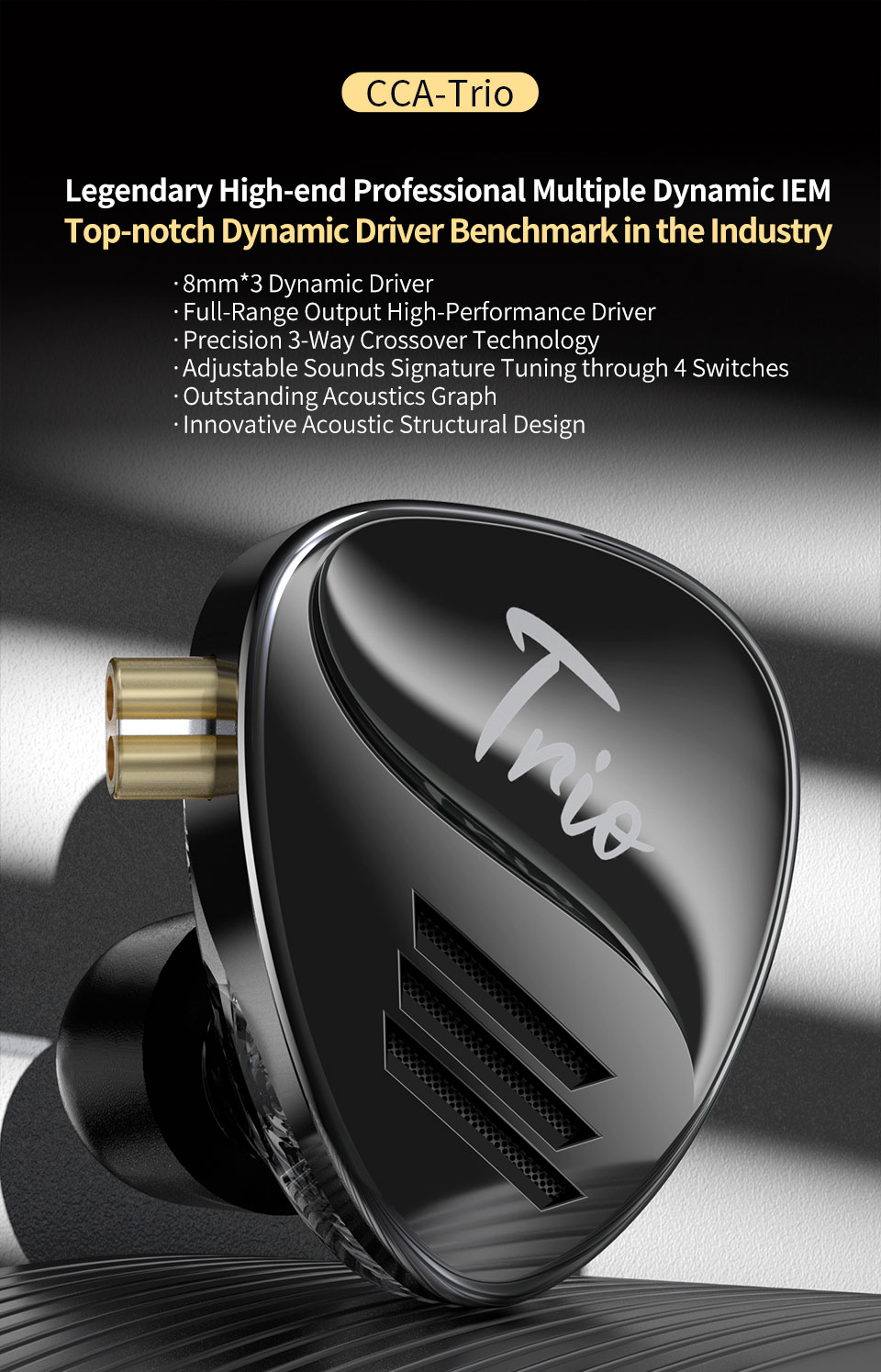 CCA Trio 3DD Dynamic High-end Tunable Wired Headphone Hifi Earphones ...