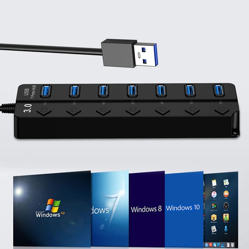 ECILY USB 3.0 Power Adapter 7 Port Multi USB Splitter Hub USB Hub 2.0 ...