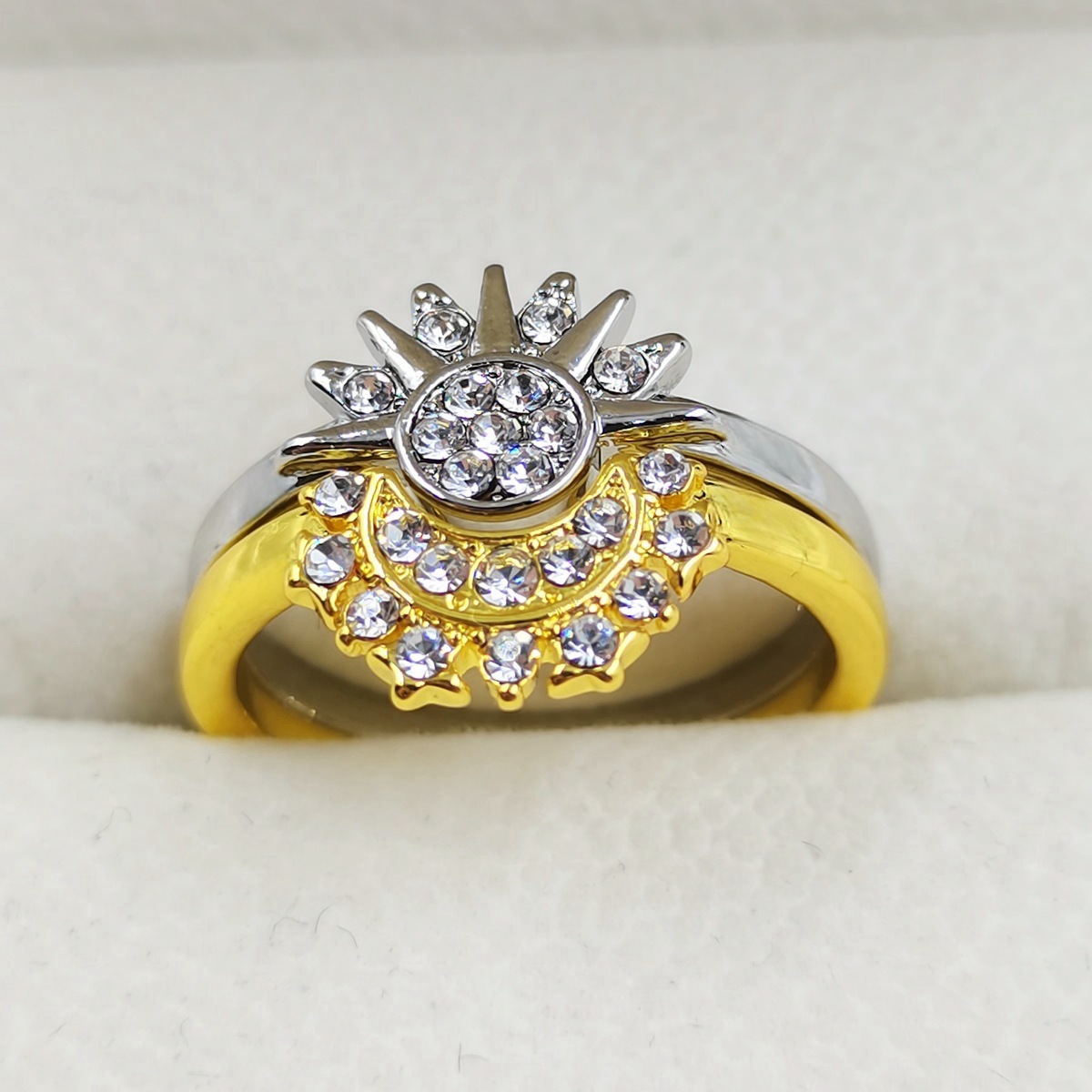 2pc/set Summer Couple Ring Set Sky Blue Sparkling Moon and Sun Ring ...