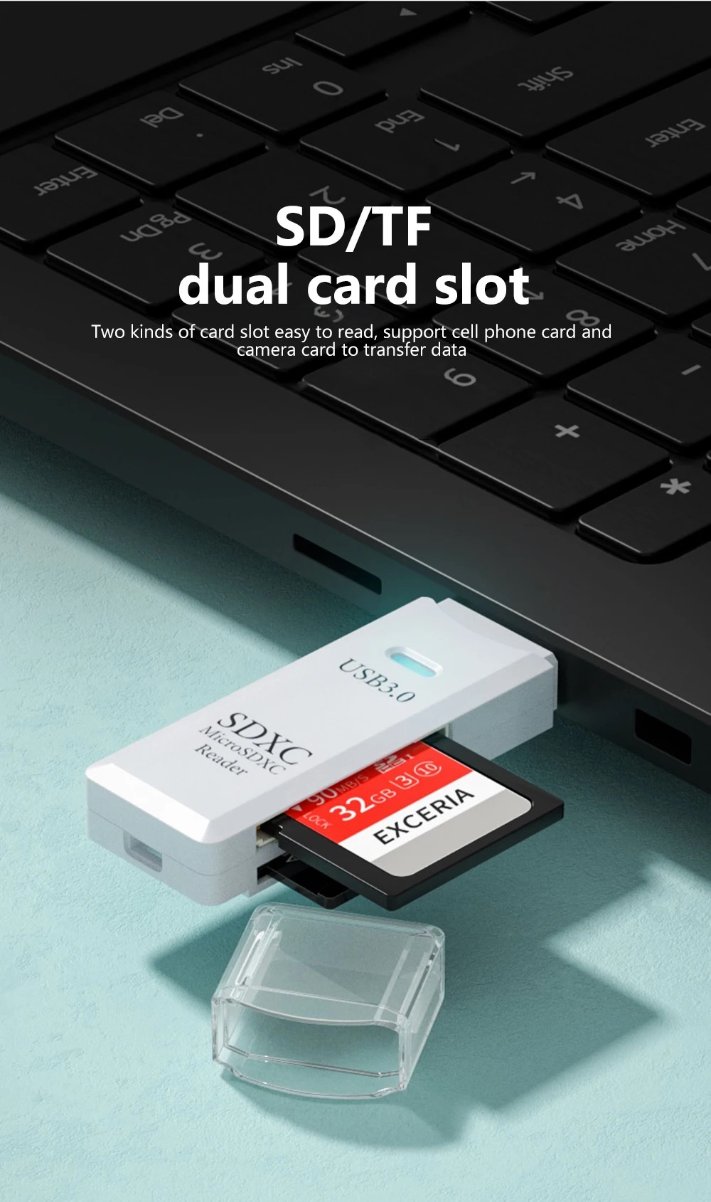 TF SD Card Reader Memory 2 in 1 High Speed Smart Adapter for PC Laptop ...