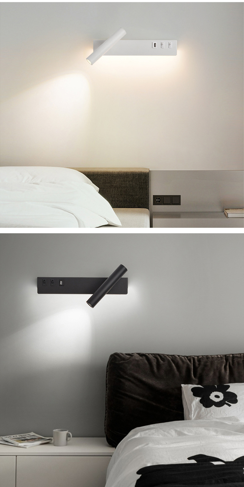 Modern plug in Wall Light Bedroom usb port Wall Mounted adjustable ...