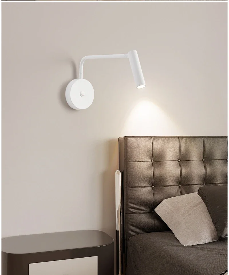 Minimalist Bedside Wall Lights Rotable Led Reading Light Wall Mounted ...