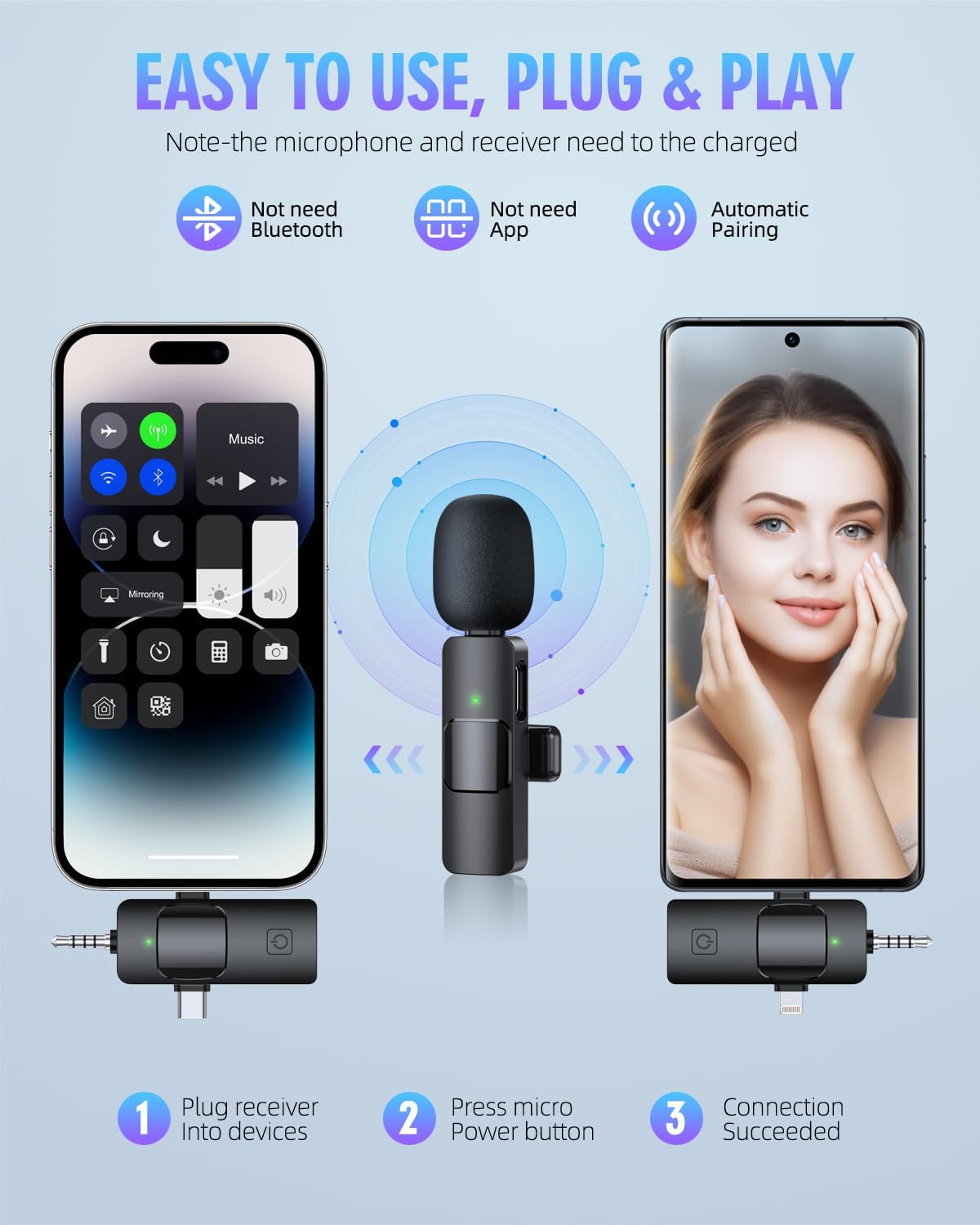 Mifly 3-in-1 Wireless Microphone Collar Clip Microphone Clip-on ...