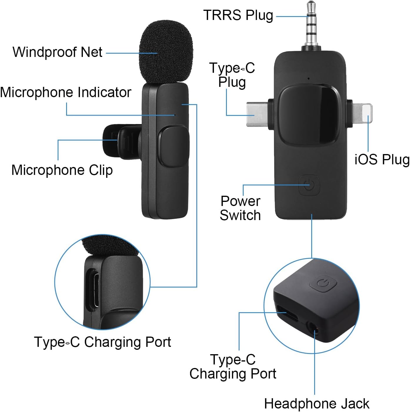 Mifly 3-in-1 Wireless Microphone Collar Clip Microphone Clip-on ...