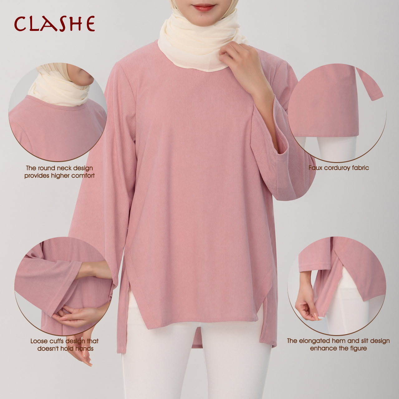 Clashe Blouse CORDUROY Women Split Hem Solid Color Baju Kemeja Wanita ...