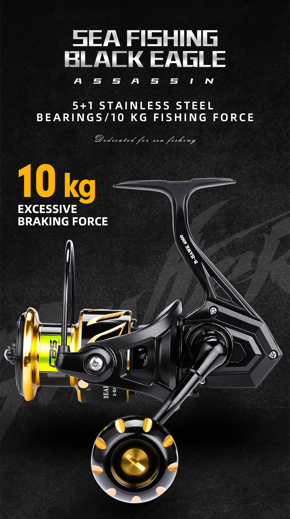 BEARKING Waterproof B-Hawk 3000-6000 Saltwater Fishing Reel (10kg ...