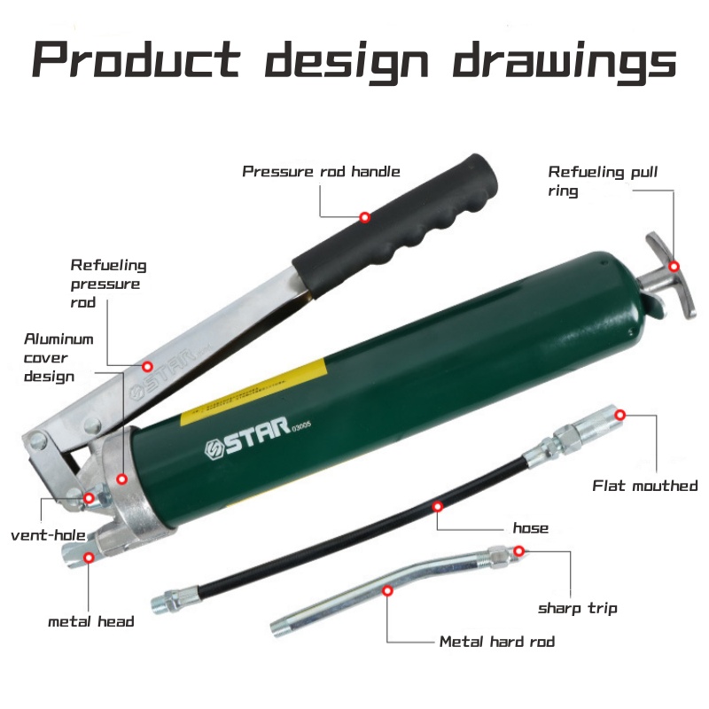 Steel-body hand grease gun hand-operated pistol type grip grease gun ...