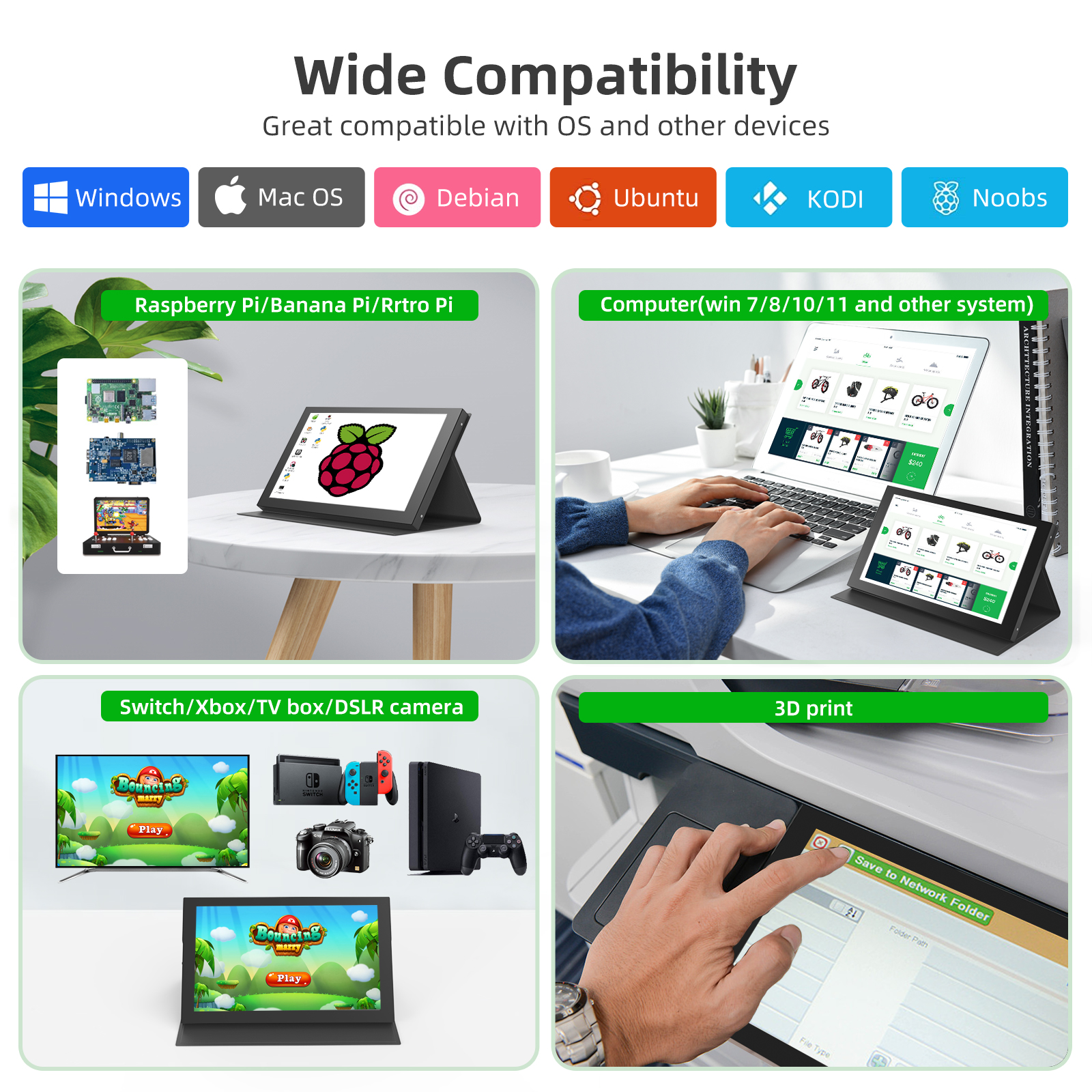 APROTII 7 inch 1024x600 IPS Portable Monitor, 5-Points Capacitive ...