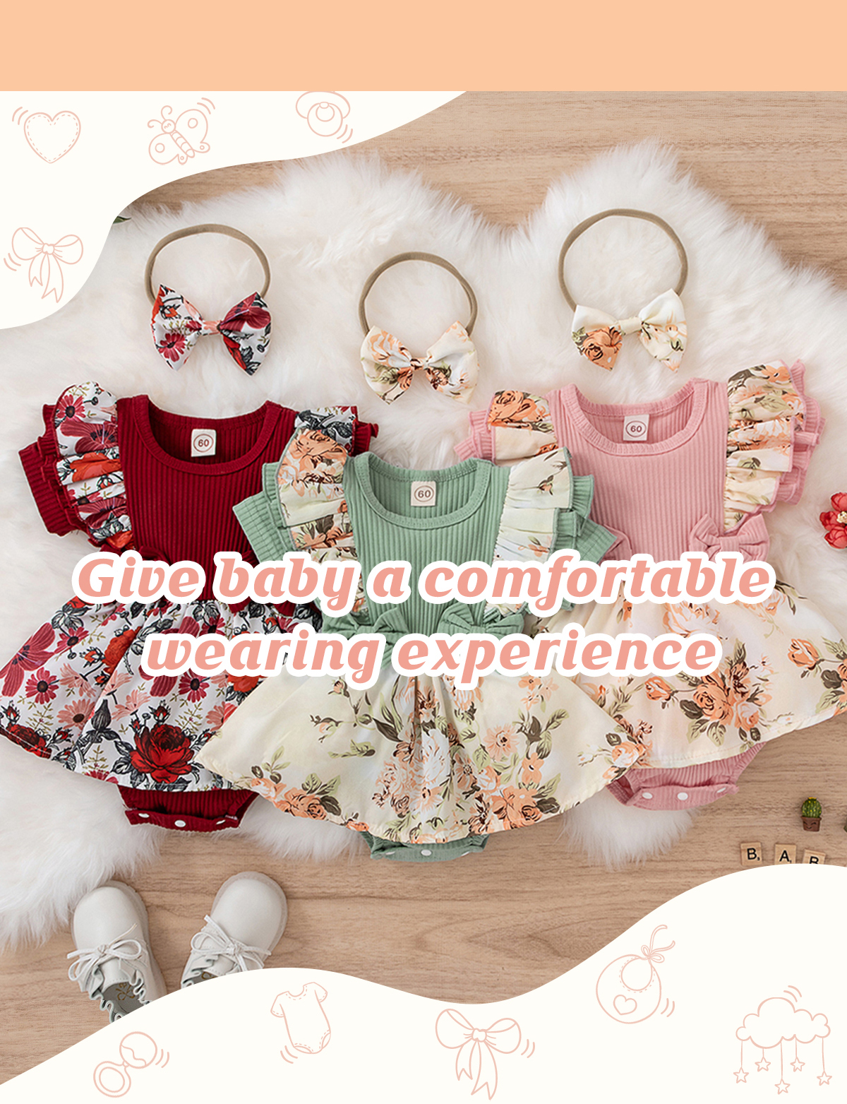 Baby Girls Romper Dress Floral Print Ruffle Jumpsuits Baby Girl Outfits ...
