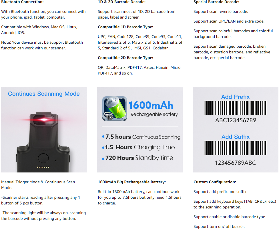 Eyoyo EY-017P Portable 1D&2D QR Code Image Screen Reader PDF417 Data ...