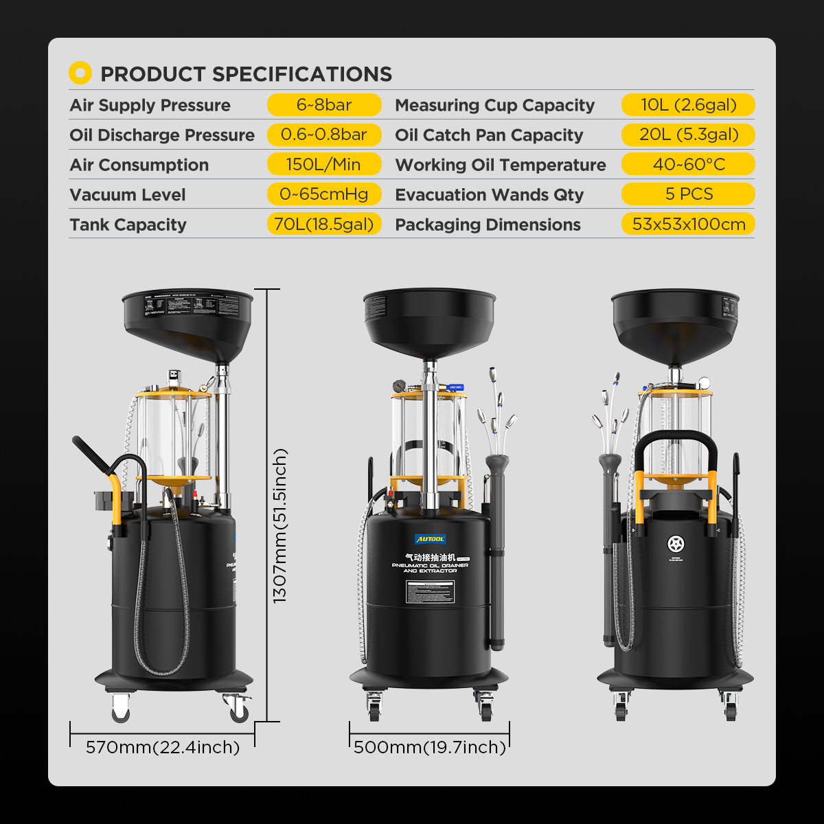 AUTOOL Pneumatic Oil Drainer Oil Extractor OD720 Oil Pump Machine With ...