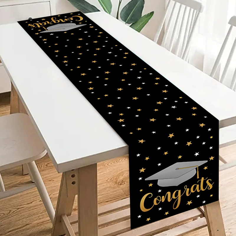 35*180cm Congrats Grad Table Runner Graduation Cap Printed Pattern ...