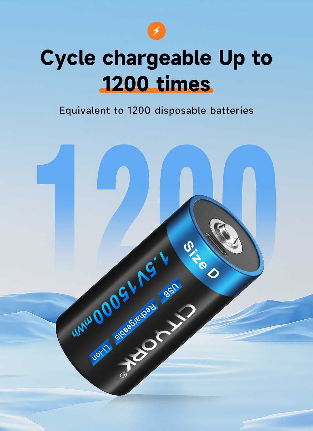 Cityork R20 Heavy Duty 1.5V D Size C Size Rechargeable Battery 15000mWh ...