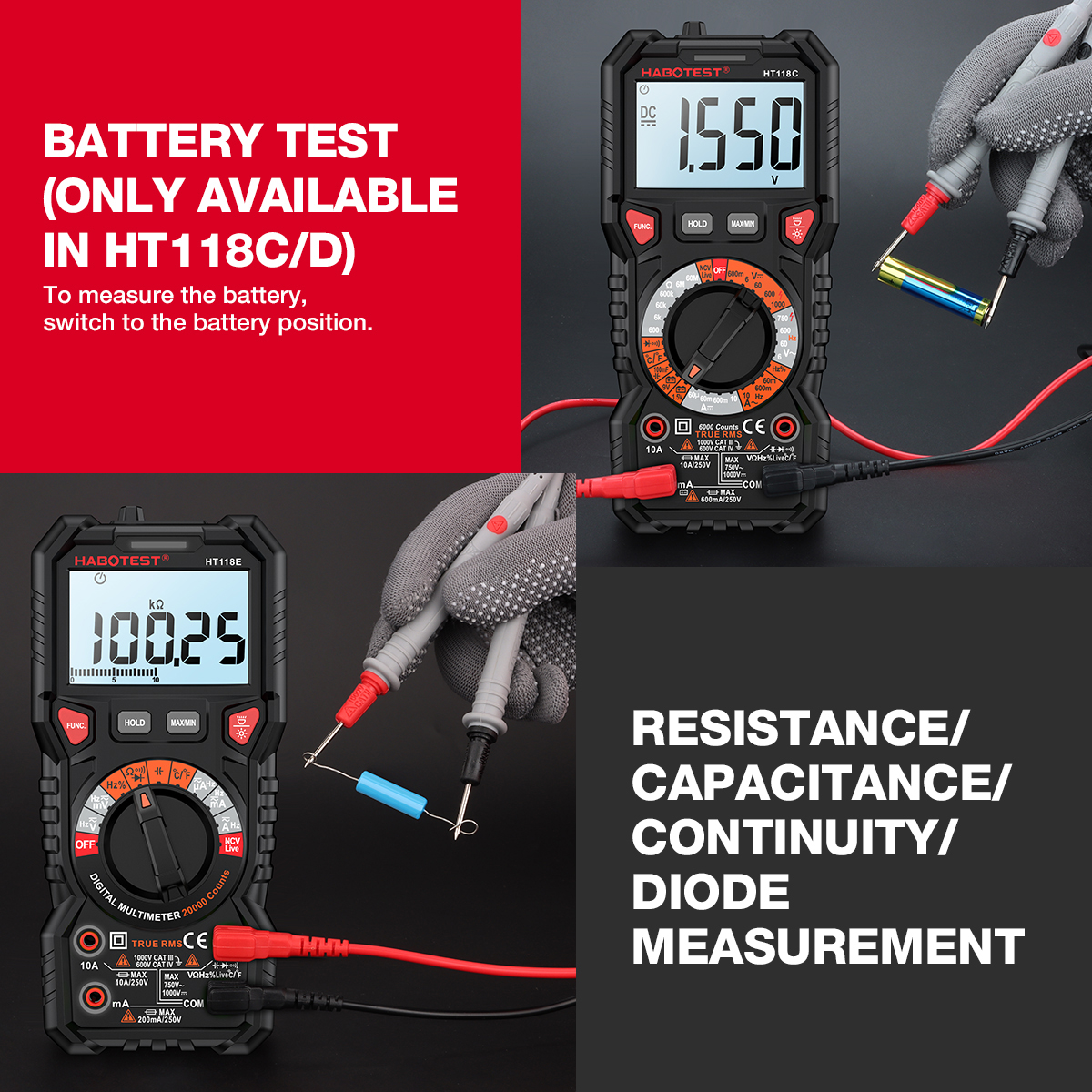 HT118E Digital Multimeter - Professioneller Spannungs- & Stromtester Mit LCD Display