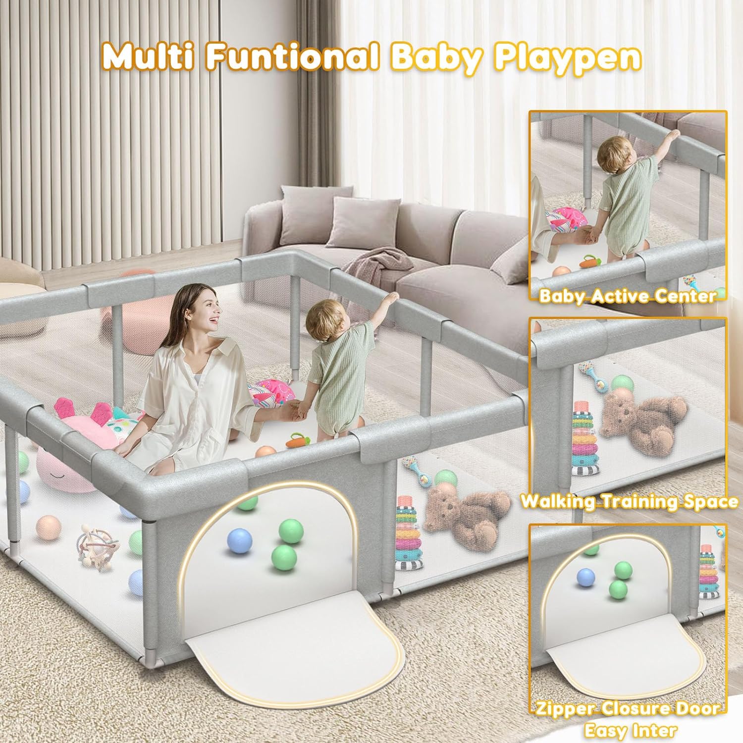 Playpen Baby Kids Play Fence Rectangle Playpen Safety Play Yard Indoor ...
