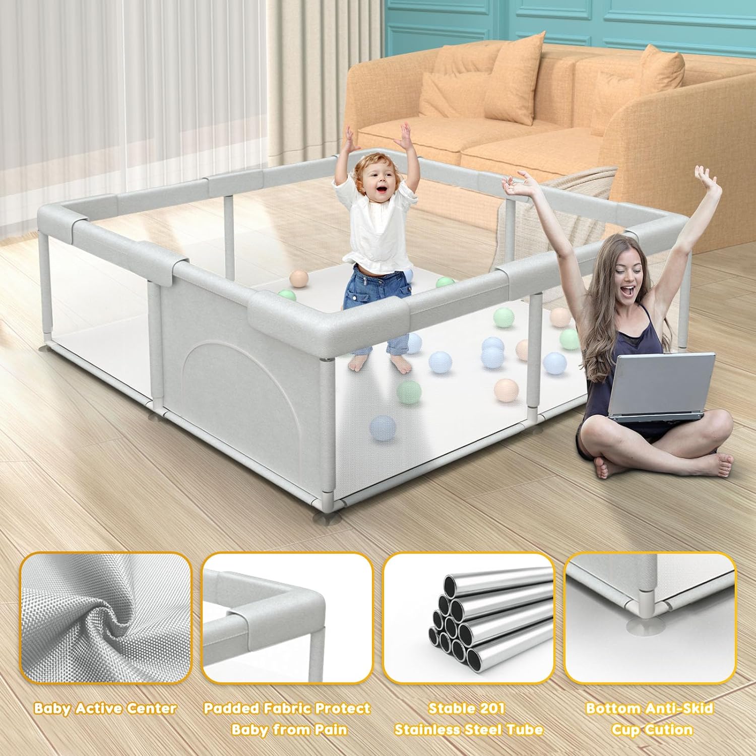Playpen Baby Kids Play Fence Rectangle Playpen Safety Play Yard Indoor ...