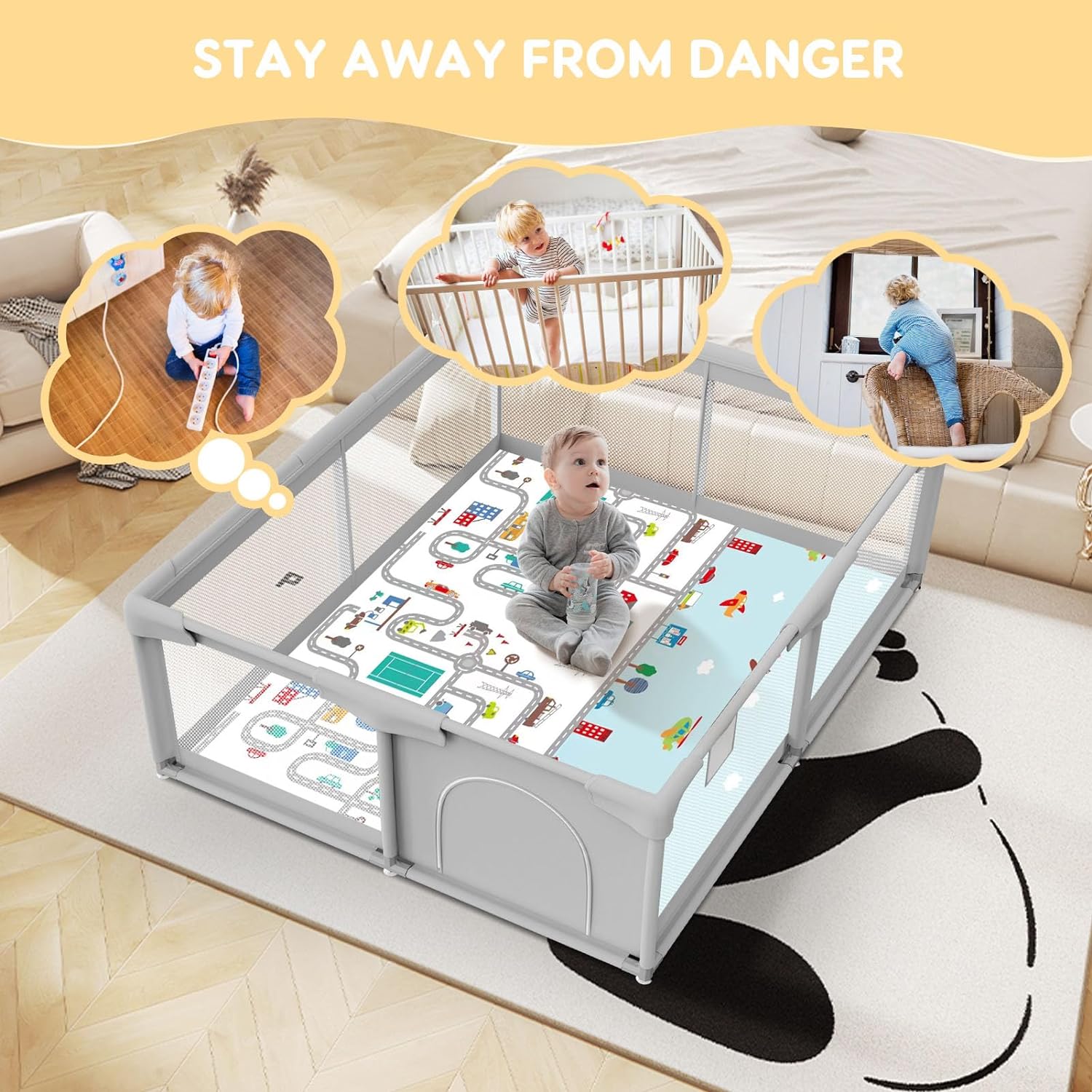 Playpen Baby Kids Play Fence Rectangle Playpen Safety Play Yard Indoor ...
