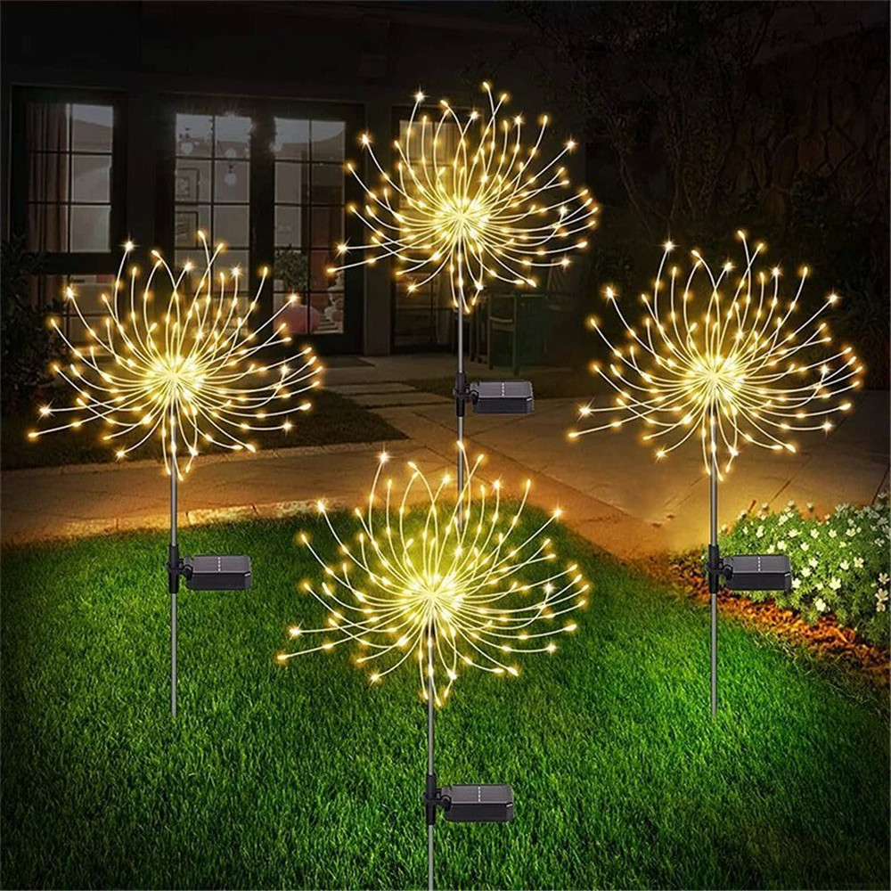8 Mode Solar Powered Outdoor Grass Globe Dandelion Fireworks Lamp 90 ...