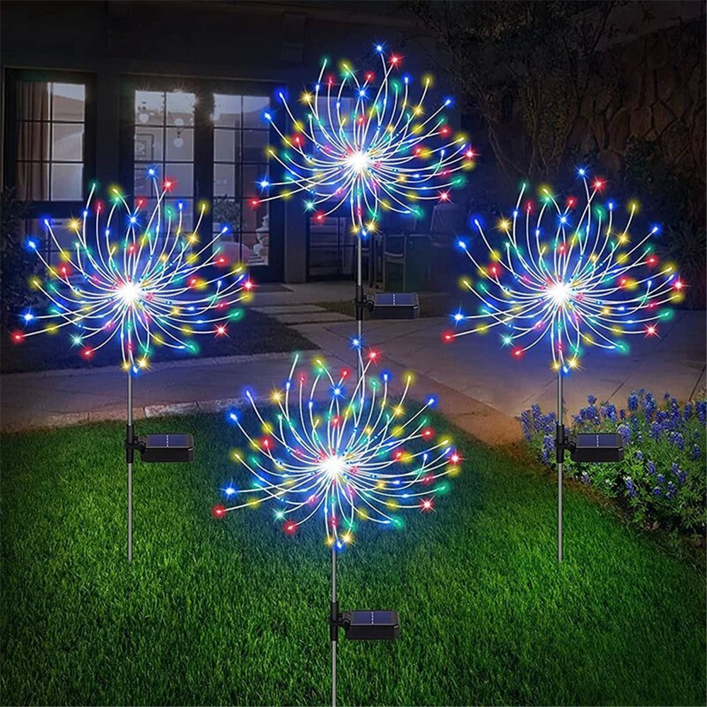 8 Mode Solar Powered Outdoor Grass Globe Dandelion Fireworks Lamp 90 ...