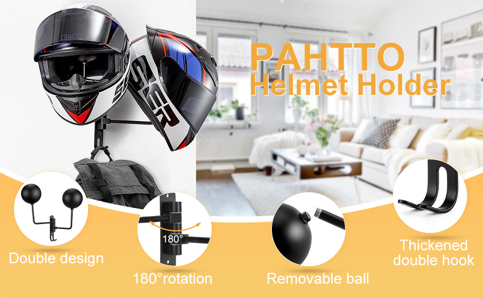 Dual-Ball Motorcycle Helmet Rack Wall Mount Metal Helmet Holder 180 ...
