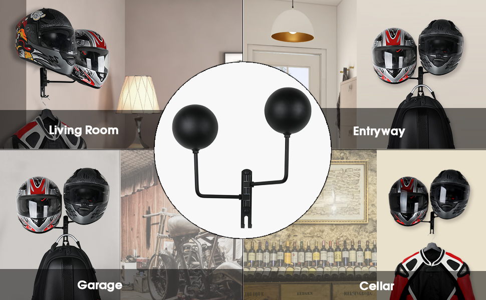 Dual-Ball Motorcycle Helmet Rack Wall Mount Metal Helmet Holder 180 ...