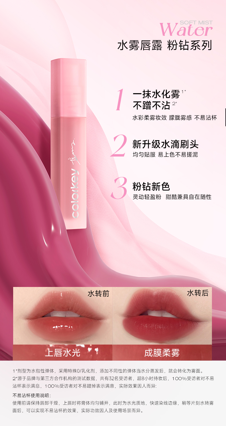 Colorkey Pink Diamond Liptint Set Mini Matte Lip Gloss Gift Box, Long ...