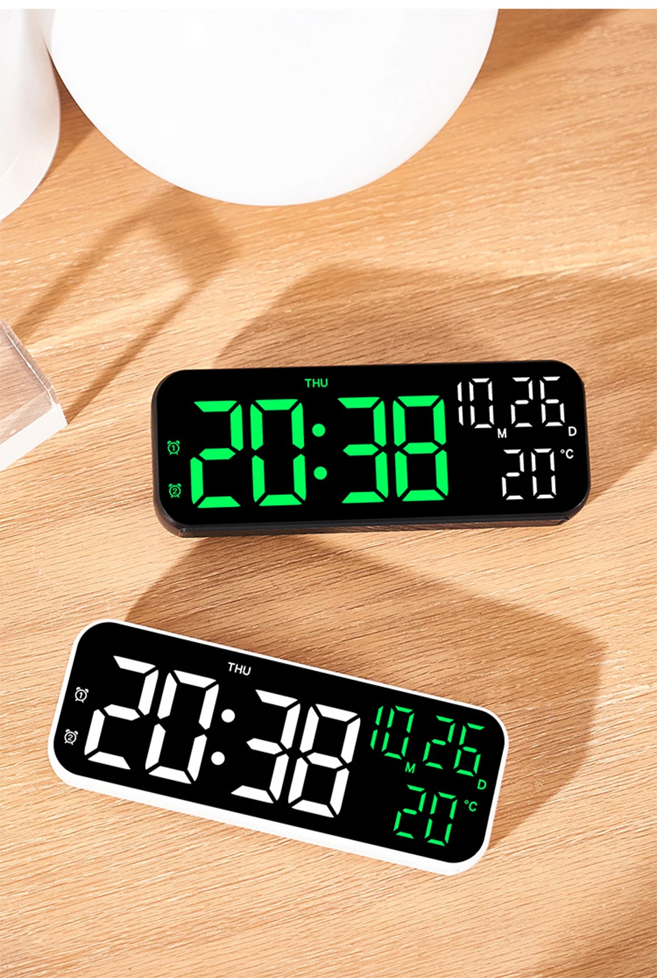 9 Inch Voice Control Digital Alarm Clock Date Time Temperature Display ...