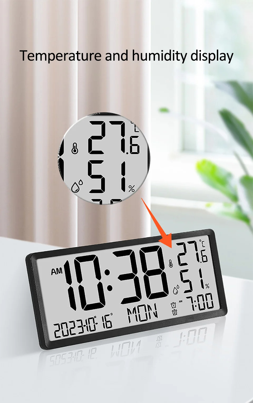 LCD Large Screen Digital Wall Clock Multifunctional Time Temperature ...