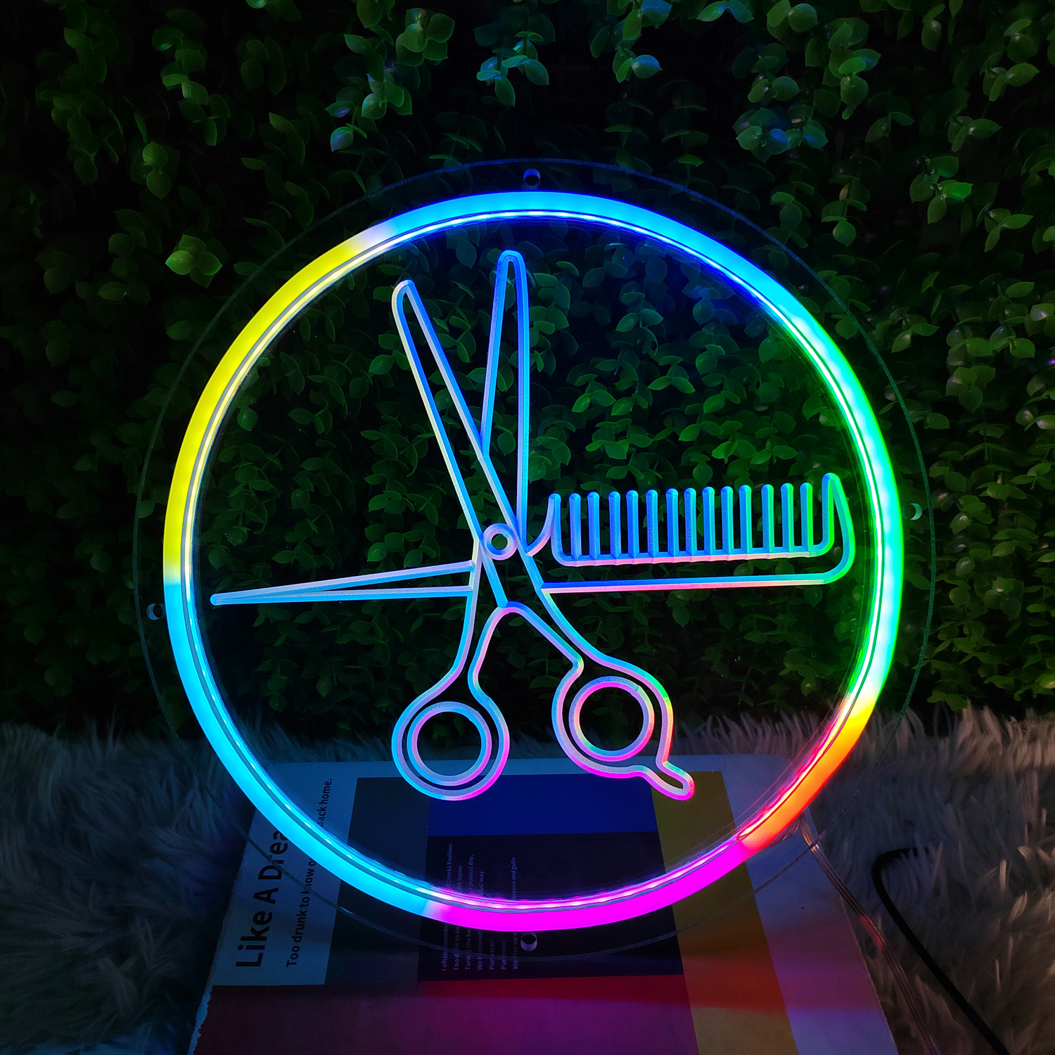 Colorful Hair Salon Neon Sign Haircut Scissor LED Neon Light Sign 3D ...