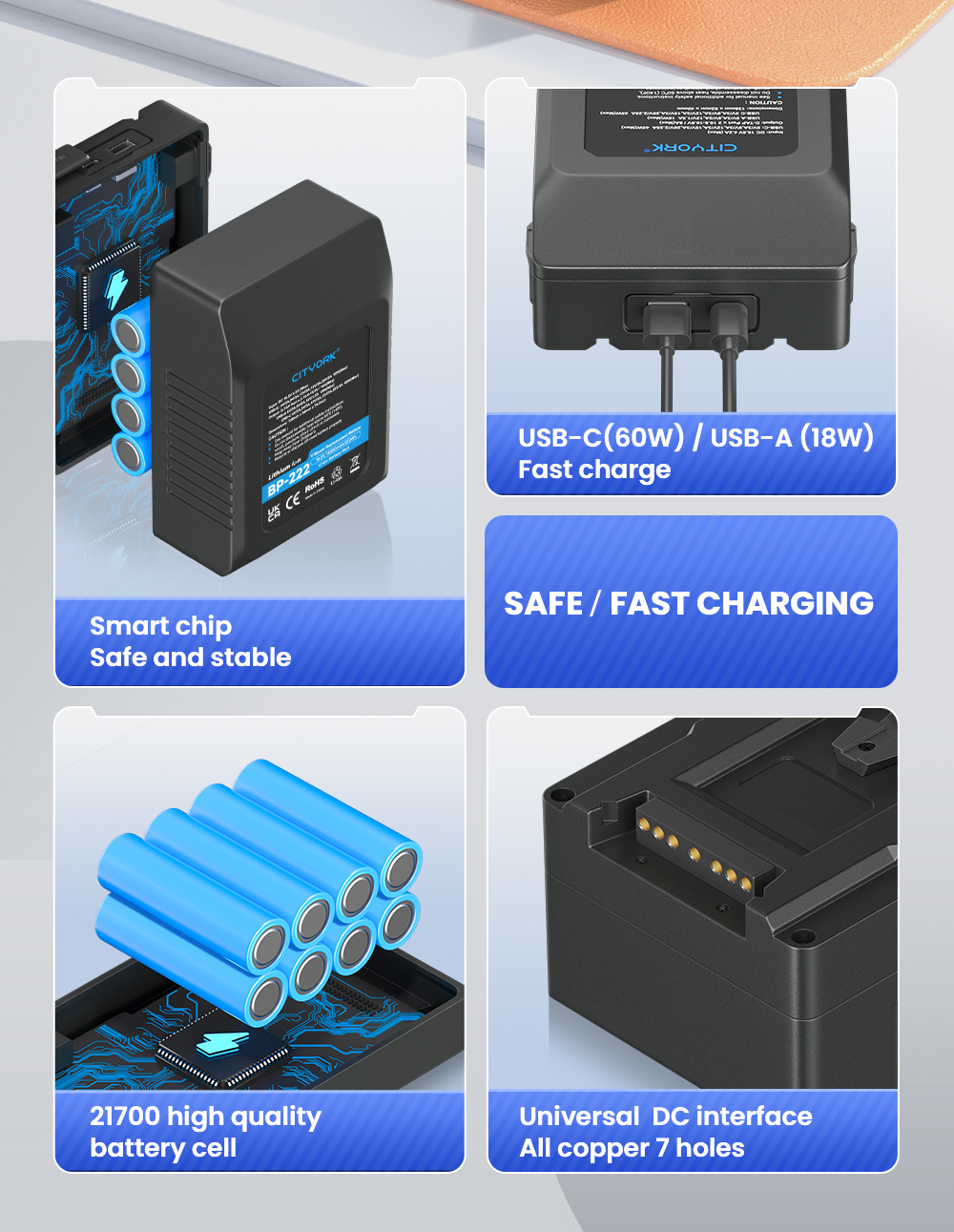 Cityork V Mount V-Lock Rechargeable Battery With USB 14.8V 15000mAh BP ...