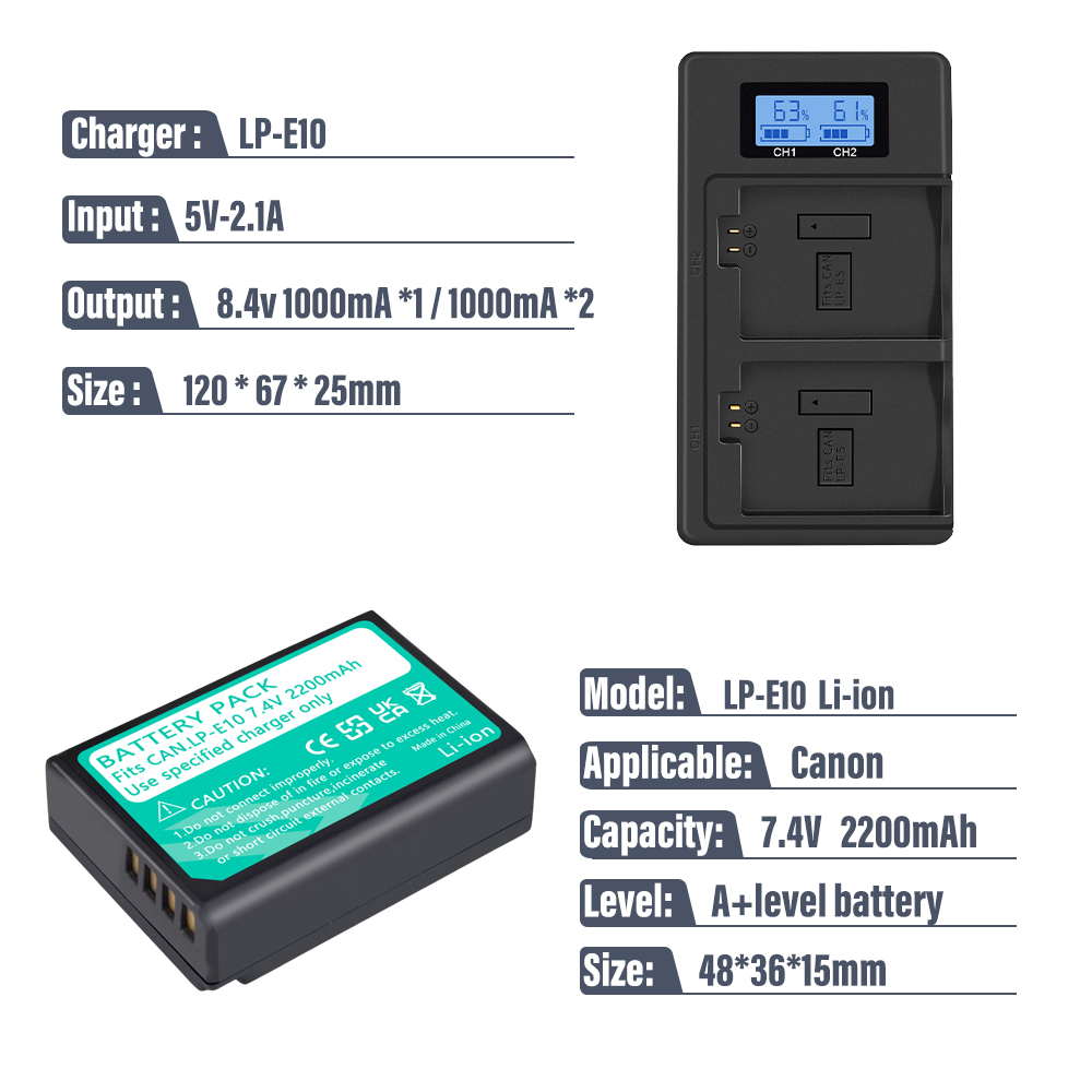DSTE Ladegerät Für Canon LP-E10 Akku – Kompatibel Mit EOS 1100D, 1200D, Rebel T3/T5