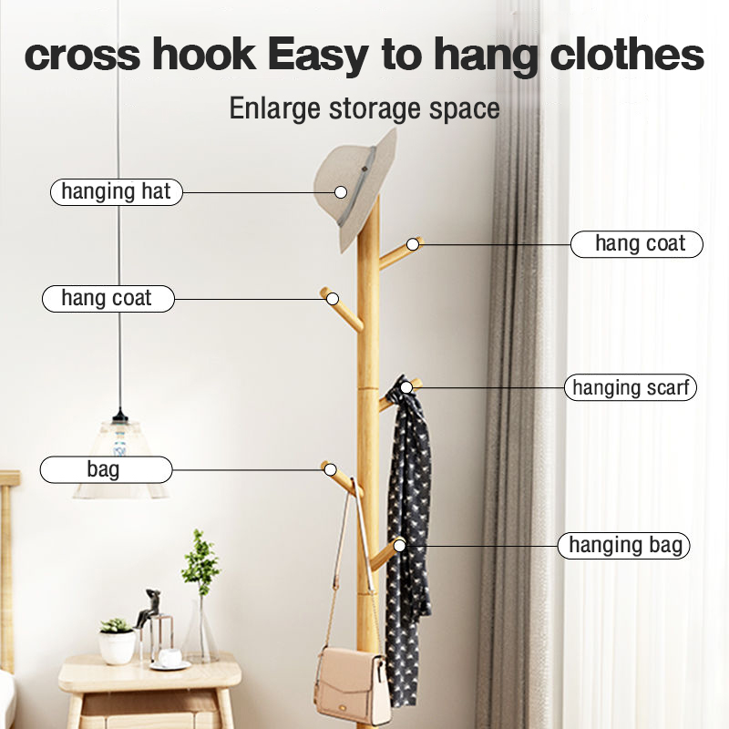 Penyangkut Baju Solid Bamboo Rak Beg Bag Back Clothes Hanger Stand ...